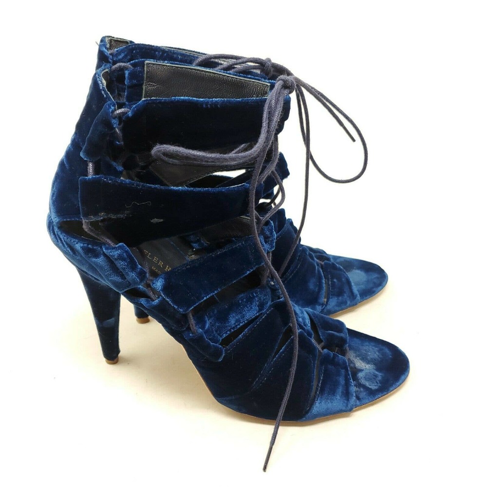Loeffler Randall Womens Heels Natane Blue Velvet Strappy Gladiator Sandal Sz 8 - Picture 3 of 9